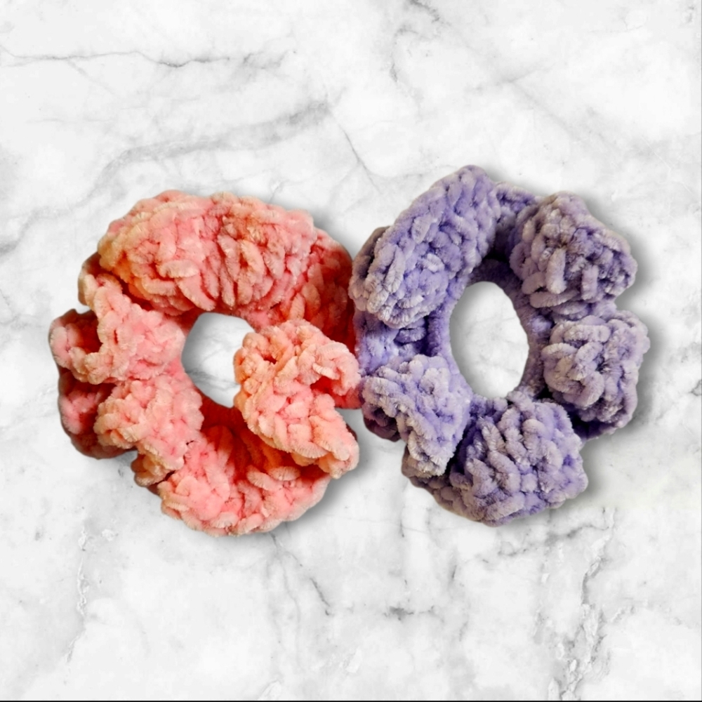 Pink and Purple Plush Scrunchies